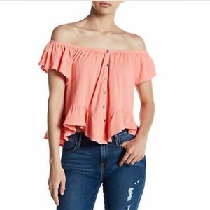 Free People Off-Shoulder Coral Mint Julep T-Shirt Size Small